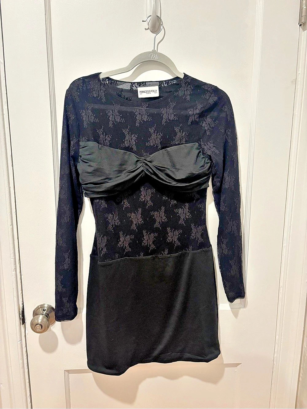 Long Sleeve Ruched Bust Mini Dress in Black Like New